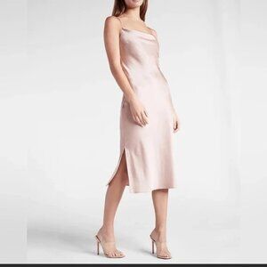 Express Light Pink Snakeskin Midi Slip Dress Cowl Neck